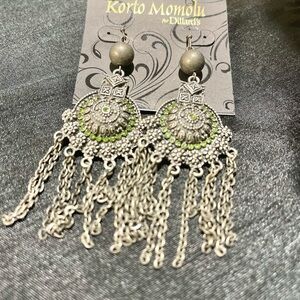 Green Glass, tasseled earrings